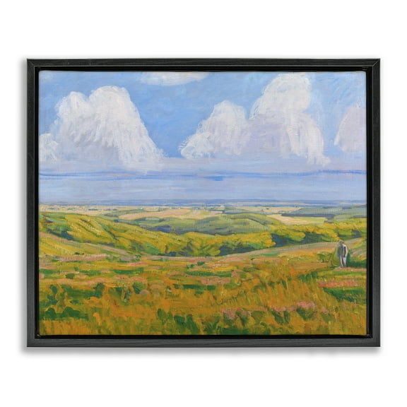 Stupell Industries Clouds over Classic Country Landscape & Nature Painting Black Floater Framed Canvas Art Print Wall Art, 21 x 17