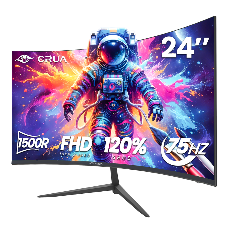 CRUA 24" Curved Monitor 75Hz 1920x1080, Black photo 3