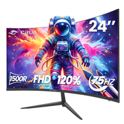 CRUA 24-inch 75HZ Curved Mnitor Built in Speakers, computer monitor1500R, FHD 1920×1080,HDMI/DP/Audio, Supports 75×75mm Wall Mount, Black