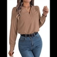 thumbnail image 3 of Blusas Elegantes e Informales para Mujer, con Cuello en V Triple, Larga, para Trabajo y Negocios Caqui M, 3 of 10