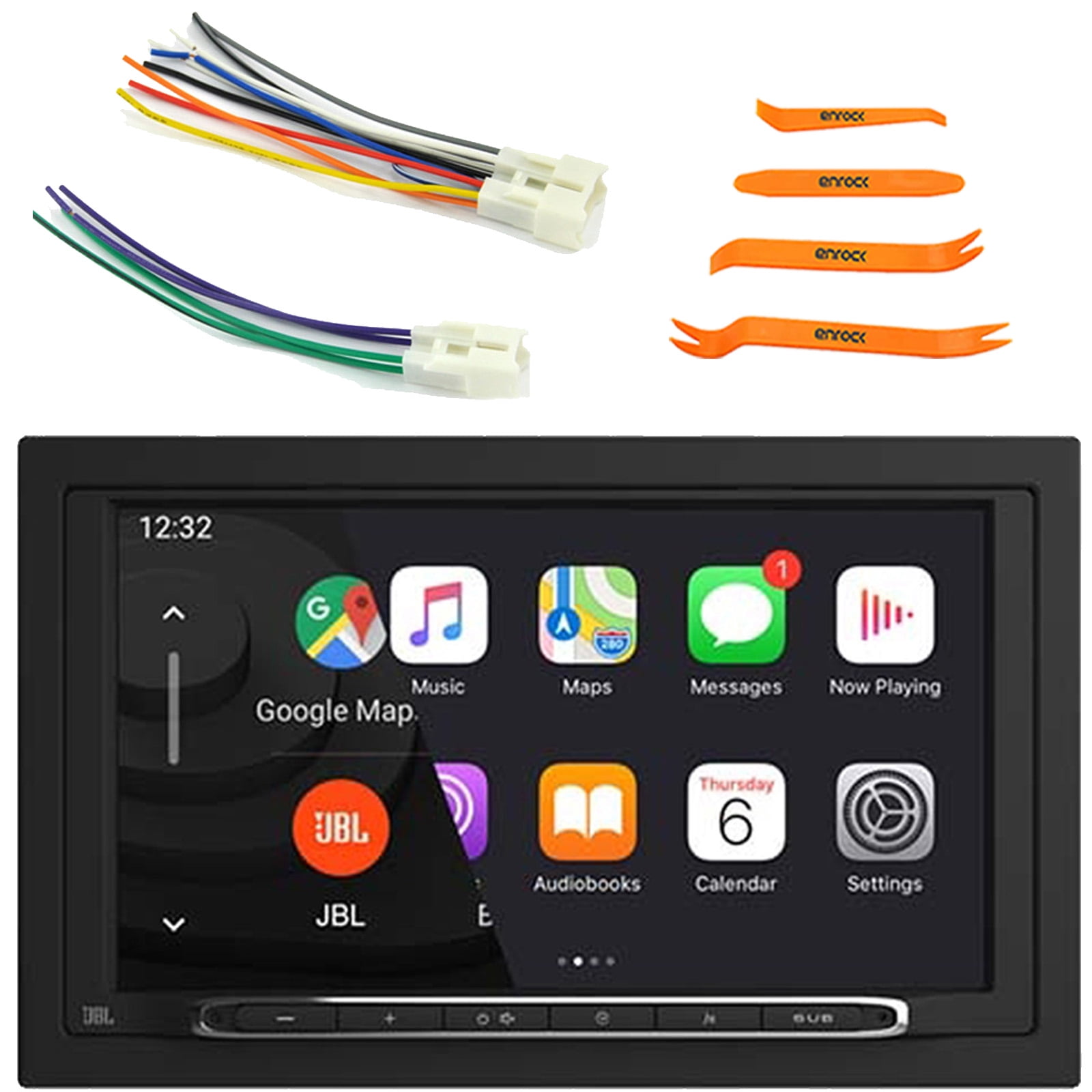JBL Legend 700 7” Touchscreen Display Double-DIN Mechless Bluetooth AM/FM Radio Receiver W/Wireless Apple CarPlay & Android Auto, Pry Tool Set, Radio Wiring Harness For Toyota 87-Up