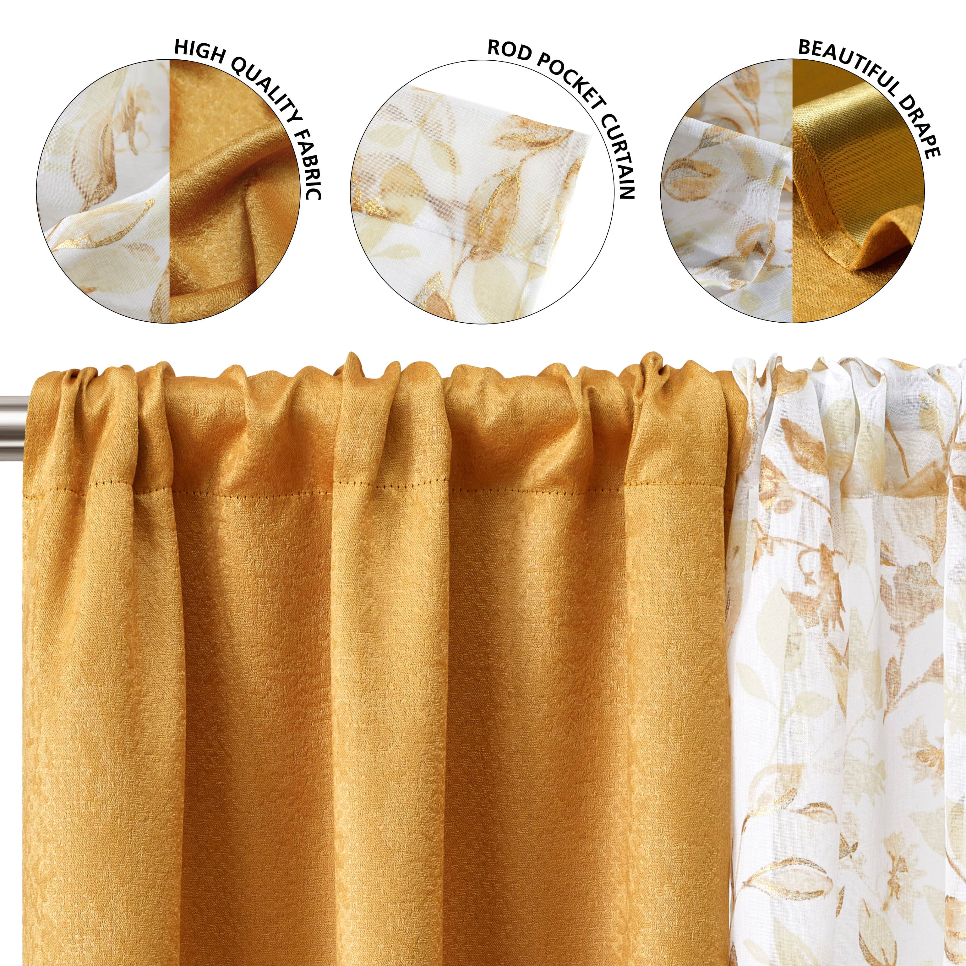 Mainstays Metallic Blackout Curtains and Sheers Set, 4 Panels, Brown Butter, 27.5" W x 84” L