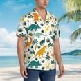 thumbnail image 5 of Easygdp Dinosaurs and Tropical Leaves Men's Hawaiian Shirts Print Lapel Short Sleeve for Beach, vacation, party, casual occasions - X-Large, 5 of 9