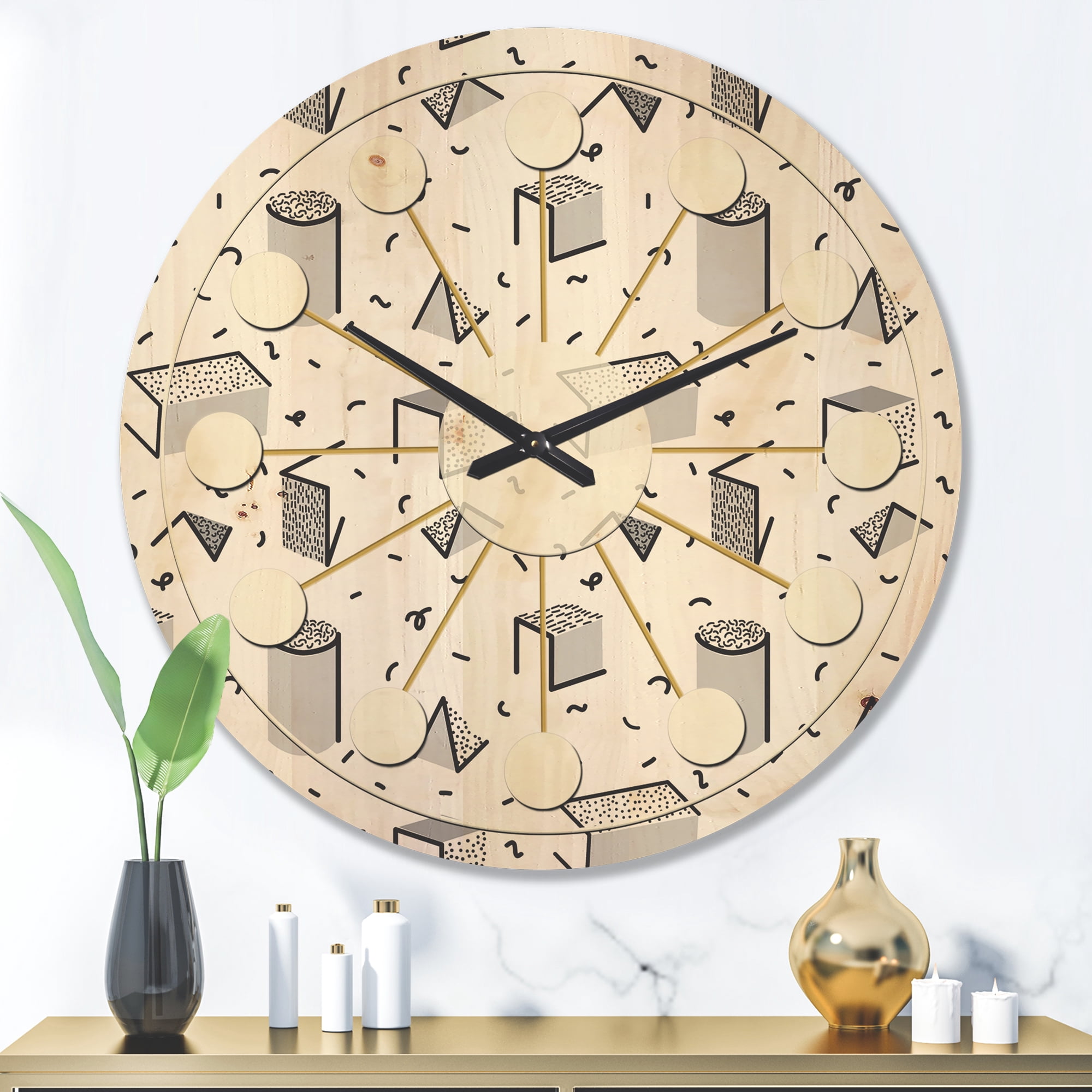 Designart 'Retro Geometric Design V' Mid-Century Modern Wood Wall Clock