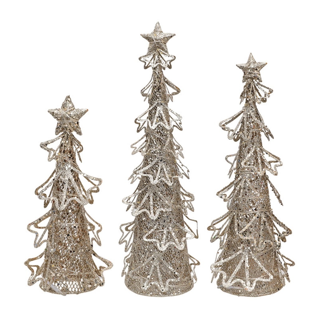 PatungKu Wrought Iron Christmas Tree with Led Light Night Lamp Model Ornament Crafts for Children Girl Boy Birthday Decorations