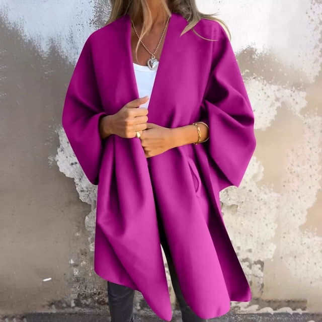 Chaqueta y abrigo informal de manga larga sin capucha para mujer, color liso, con cuello en V largo, tipo capa, tipo cárdigan, abrigo para mujer