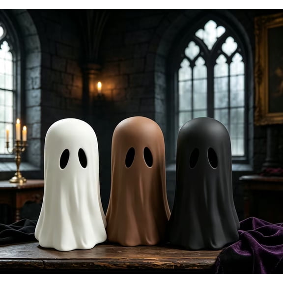 Halloween Ghost Figurine Decorations - Paper Mache Spooky Cute Ghost Resin Statue Funny Ghost Decor Spooky Tabletop Decoration for Home Office Bookshelf Coffee Table Halloween Decoration Gift, 3Pcs