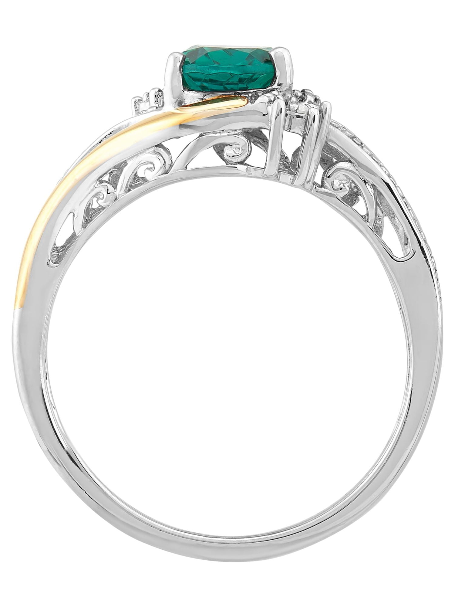 Brilliance Fine Jewelry Created Emerald Diamond Accent Ring in Sterling Silver and 10K Yellow Gold