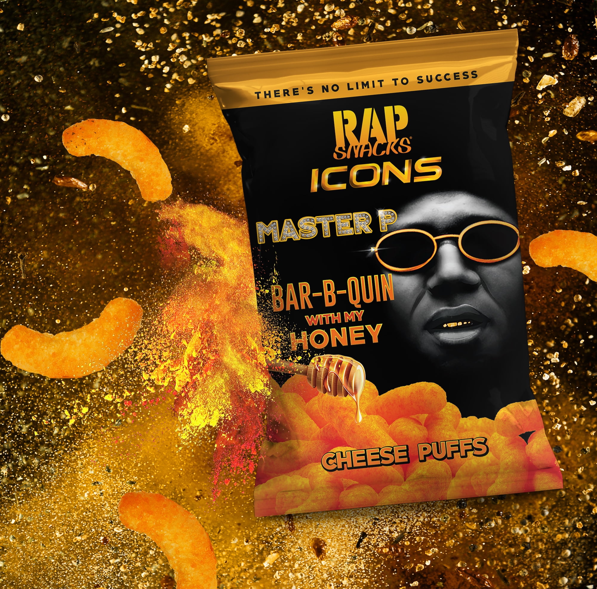 Rap Snacks Master P Bar-B-Quin' with My Honey Cheese Puffs, 2.5 oz Aluminum Bag