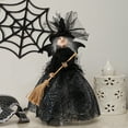 thumbnail image 2 of Halloween Witch Doll Decorations - Silk Fabric Tabletop Ornament, Broomstick Witch Figure for Mantel, Tree Topper & Party Centerpiece, Spooky Festive Decor, 2 of 8