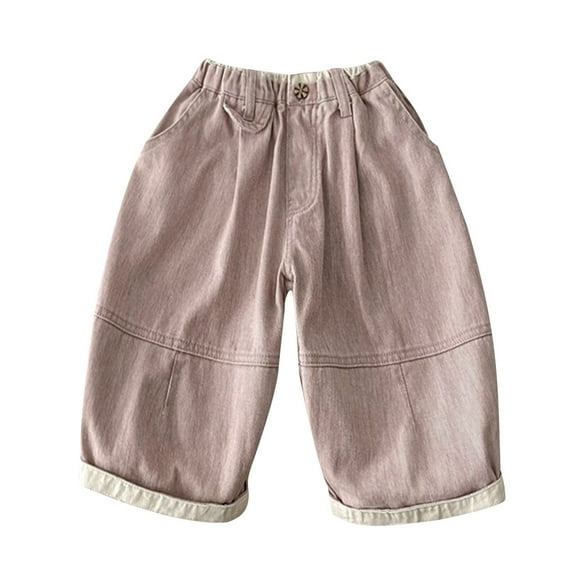 AUNVITO Boys Pink Jeans Pocket Details Solid Color Casual Long Pants Spring Summer New Trendy Design