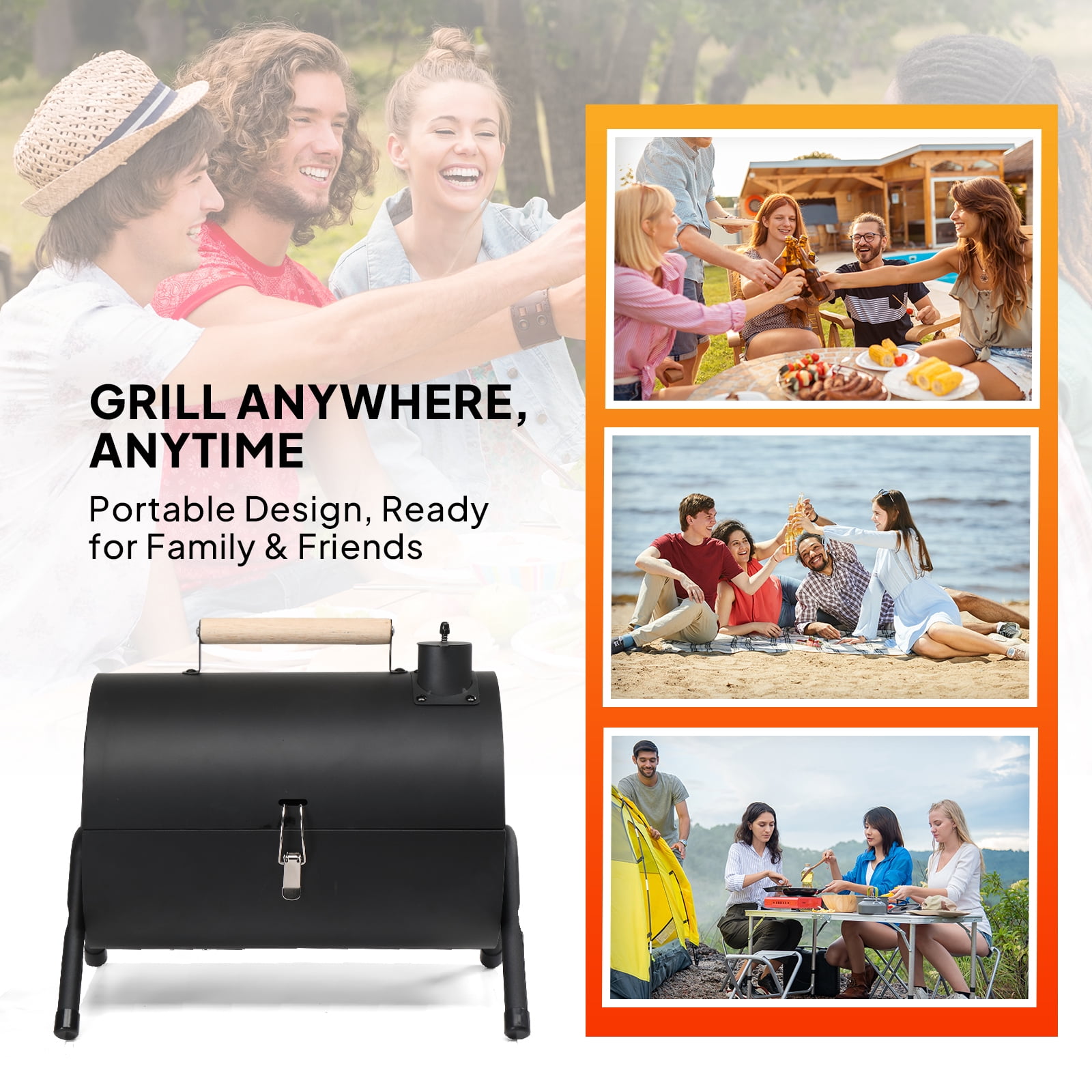 Portable Charcoal Grill 16.3In Tabletop Outdoor Stove Double Sided Stainless Steel Carbon Griller Lightweight BBQ Camping Backyard Patio Picnic Carry Bag Included Easy Clean Ash Catcher Iron Frame