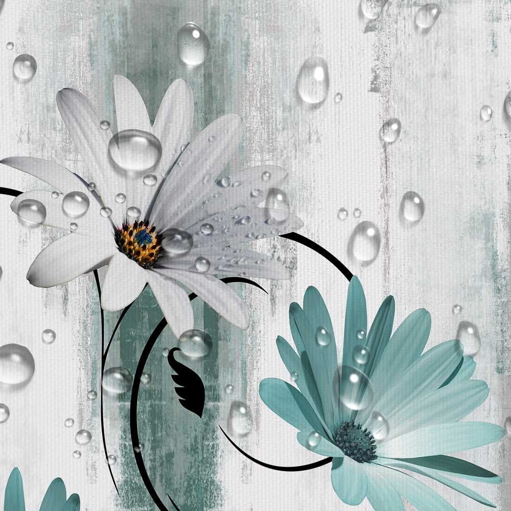 Rustic Farmhouse Shower Curtain for Bathroom, Farm Teal Daisy Floral Flowers and Butterfly on Country Wooden Bath Curtains, Turquoise Blue Fabric Bathroom Decor Set with Hooks 69x78