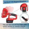 thumbnail image 5 of Camping Fan For Milwaukee 14.4-20V Li-Ion Battery Cordless Desk Tent Fan Lamp, 5 of 6