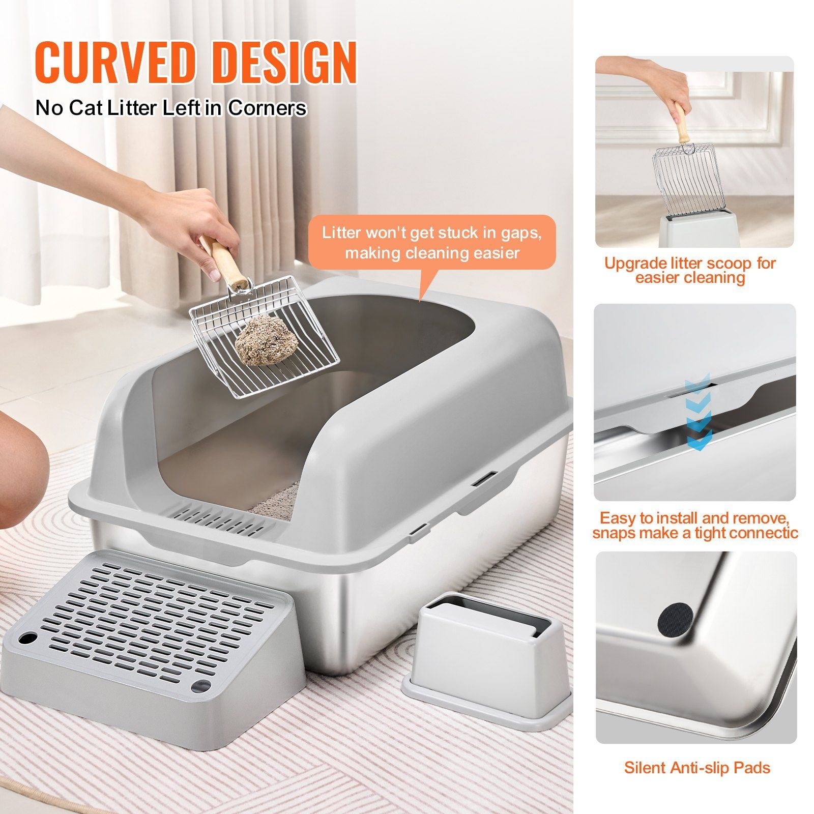 6-in-1 Deep Cat Litter Box – Odor-Free with Filtering Footboard, Large Capacity, Non-Stick, Easy Clean, for Multi-Cat Homes