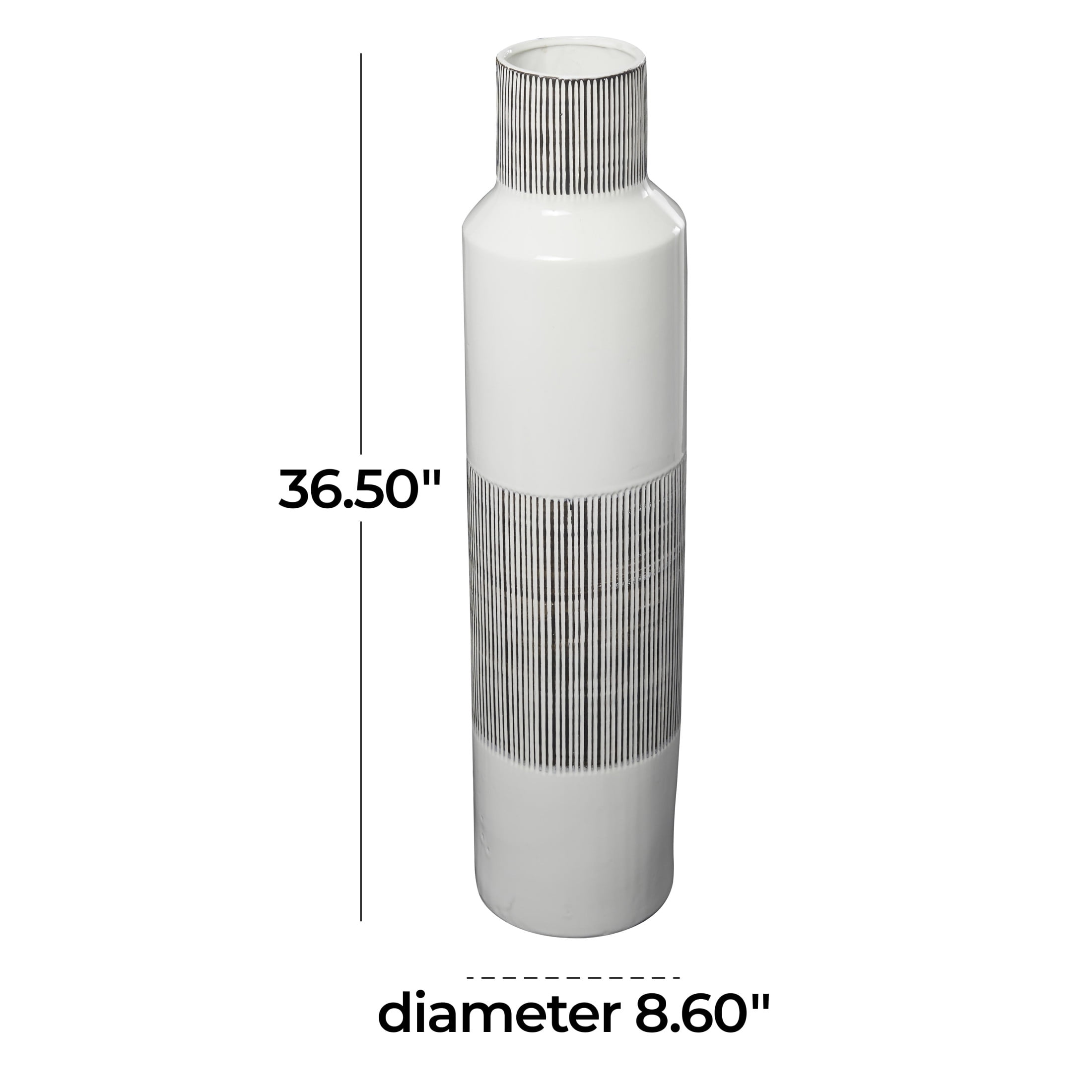 DecMode 37" Handmade White Ceramic Vase with Gray Striped Accents