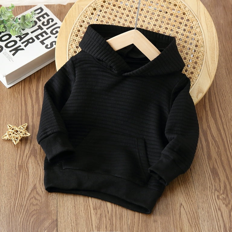 PatPat Toddler Boy Girl Sweatshirts Solid Color Textured Hoodies Sweatshirt Black 3T Clearance
