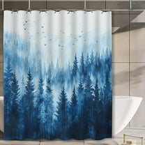 Blue Misty Forest Shower Curtain,Waterproof Polyester Fabric,Mountain Nature Tree Blue White Curtains, for Bathroom Home Modern Decor, Bath Gifts for Adults with 12 Hooks 72x72 Inch