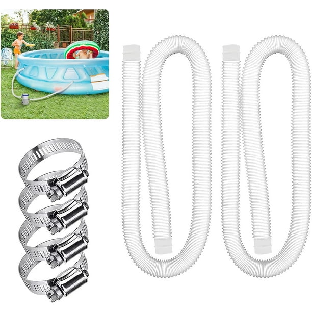 (Paquete de 2) Manguera de piscina de repuesto de 1,25 de diámetro para piscinas elevadas, piscina con abrazadera de metal para bomba de filtro Intex o mangueras de 1,25 - 1,5 metros de largo