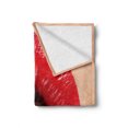 thumbnail image 2 of Lips Soft Flannel Fleece Blanket, Female Gesture Woman Blowing a Kiss with Red Juicy Lipstick Illustration, Cozy Plush for Indoor and Outdoor Use, 50" x 70", Sand Brown and Scarlet, by Ambesonne, 2 of 6