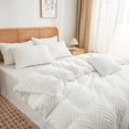 thumbnail image 4 of Fluffy sage Green Comforter Set Queen，Plush Chenille Palm Floral Sherpa Comforter Set 3pcs（1 Queen Size Fuzzy Comforter +2 Standard Fur Pillow Cases ） Faux Fur Luxury Bedding Set (Sage Green, Queen), 4 of 8