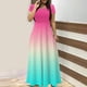 thumbnail image 2 of Vestido de Verano para las Mujeres Gradiente Impreso Cuello en V Manga Corta de la Longitud Del Tobillo Vestido, Vestido Corto de Verano, 2 of 5