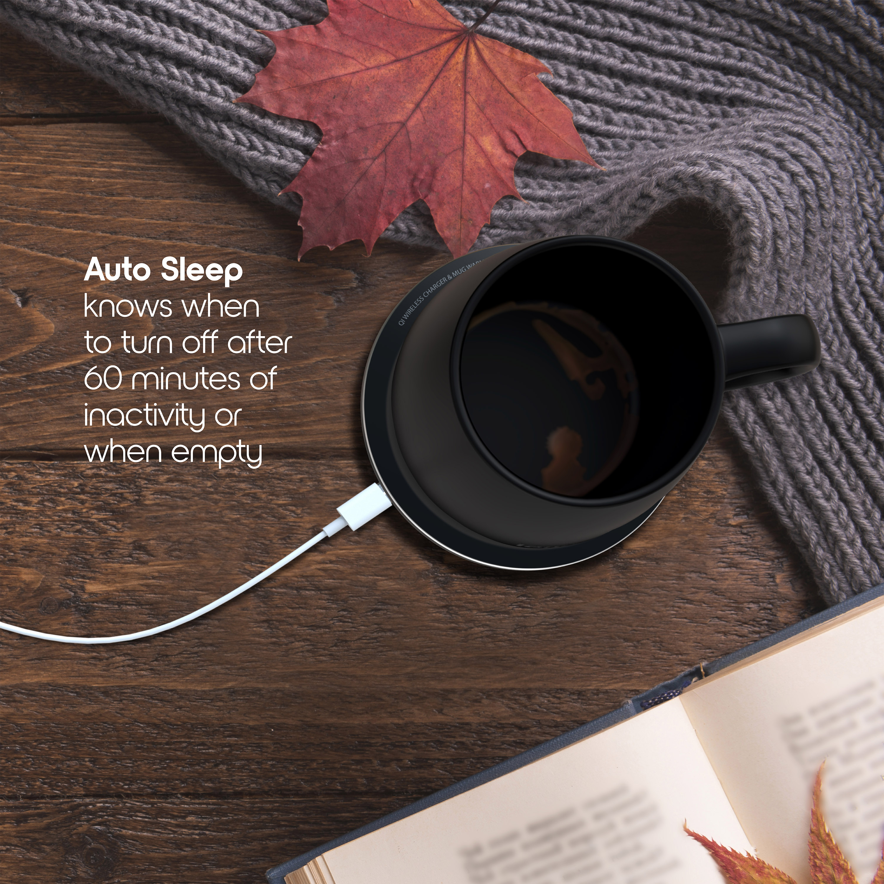 ionMug and Charging Coaster – 12.8oz Heated Ceramic Coffee Mug with Wireless Charging Coaster