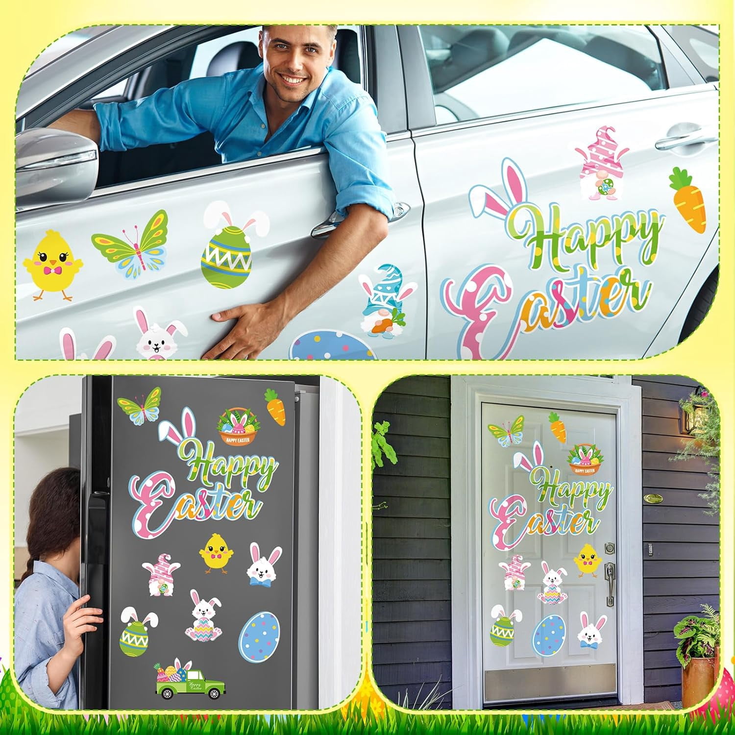 Easter Garage Door Magnets Decorations Kit - 25 Pcs Magnetic Easter Egg Bunny Gnome Designs For Refrigerator And Indoor Outdoor Holiday Decoration