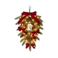 thumbnail image 2 of Christmas Poinsettia Teardrop Swag with Light– Artificial Magnolia Leaf Hanging Door Decoration – Farmhouse Xmas Winter Wreath for Door Window Wall Home Decor, 2 of 8