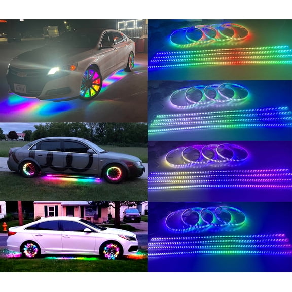 Tzvmnylighting Factory - 4PCS 15.5" Double Row Bluetooth & Remote CHASING LED Wheel Rings Rim Lights work with Underglow Strips
