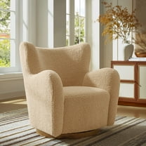 Modway Montrose Wingback Sherpa Swivel Accent Chair in Ivory Walnut