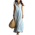 thumbnail image 3 of Women's Casual Sleeveless Lapel Striped Dress with Pockets, Lightweight Fashion, 3 of 5