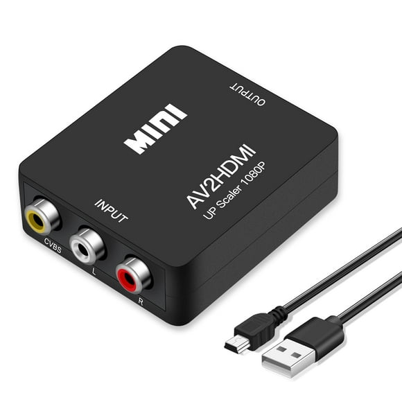 Runbod RCA to HDMI Converter, AV2Hdmi 1080P RCA Composite CVBS AV to HDMI Video Audio Converter Box for PS2 Wii Xbox VHS VCR Camera DVD Players, Support PAL/NTSC with USB Charge Cable (Black)…