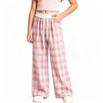 thumbnail image 5 of TIREOW Girls Sweatpants Plaid Elastic Lace Waist Wide Leg Sweat Pants with Lace Belt Fashion Lightweight Casual Baggy Pants, 5 of 5