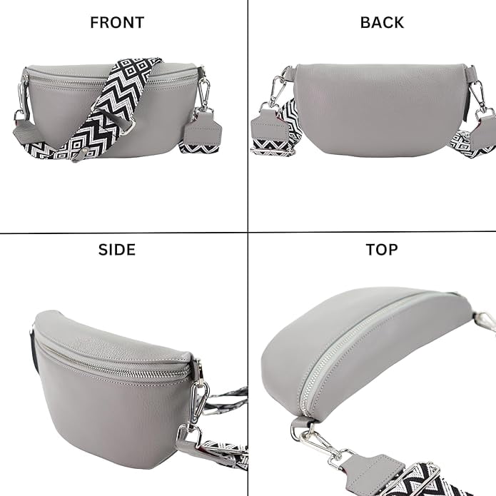 Leather Waist Belt Bag with 2 Detachable Straps, Stylish Unisex Crossbody Hip Pack for Travel, Italien Handcrafted Fanny Pack in 8 Colors