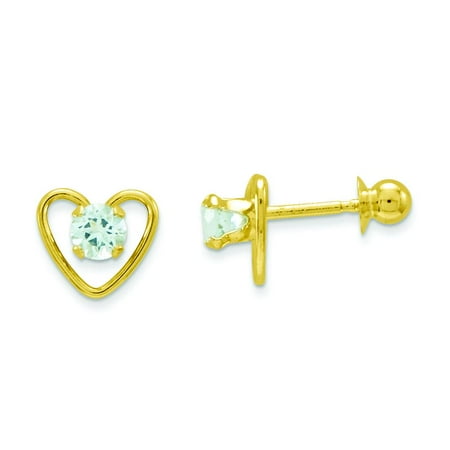 14K Gold Aquamarine March Birthstone Heart Earrings