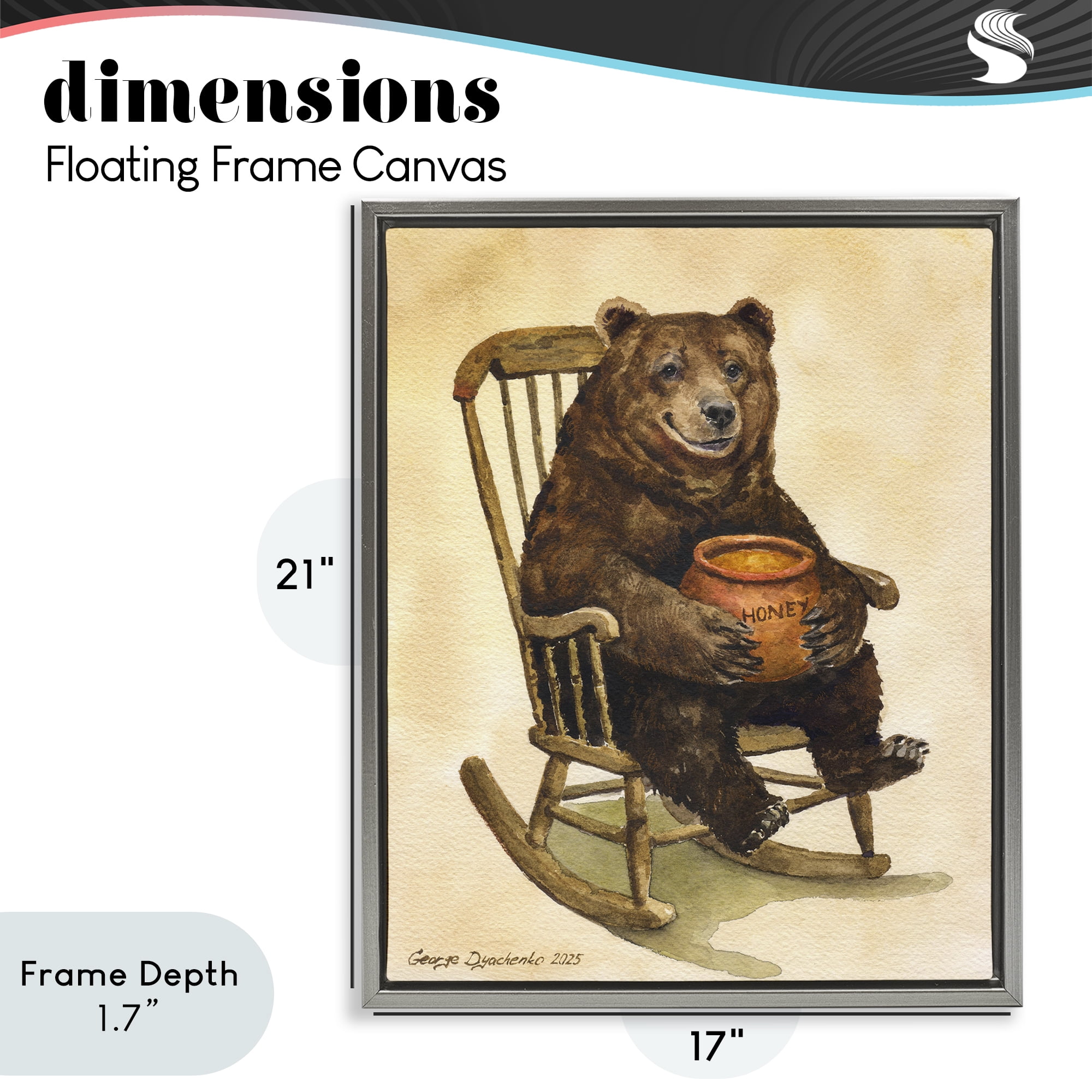 Stupell Industries Happy Bear & Pot of Honey Gray Framed Floater Canvas Wall Art, design by George Dyachenko