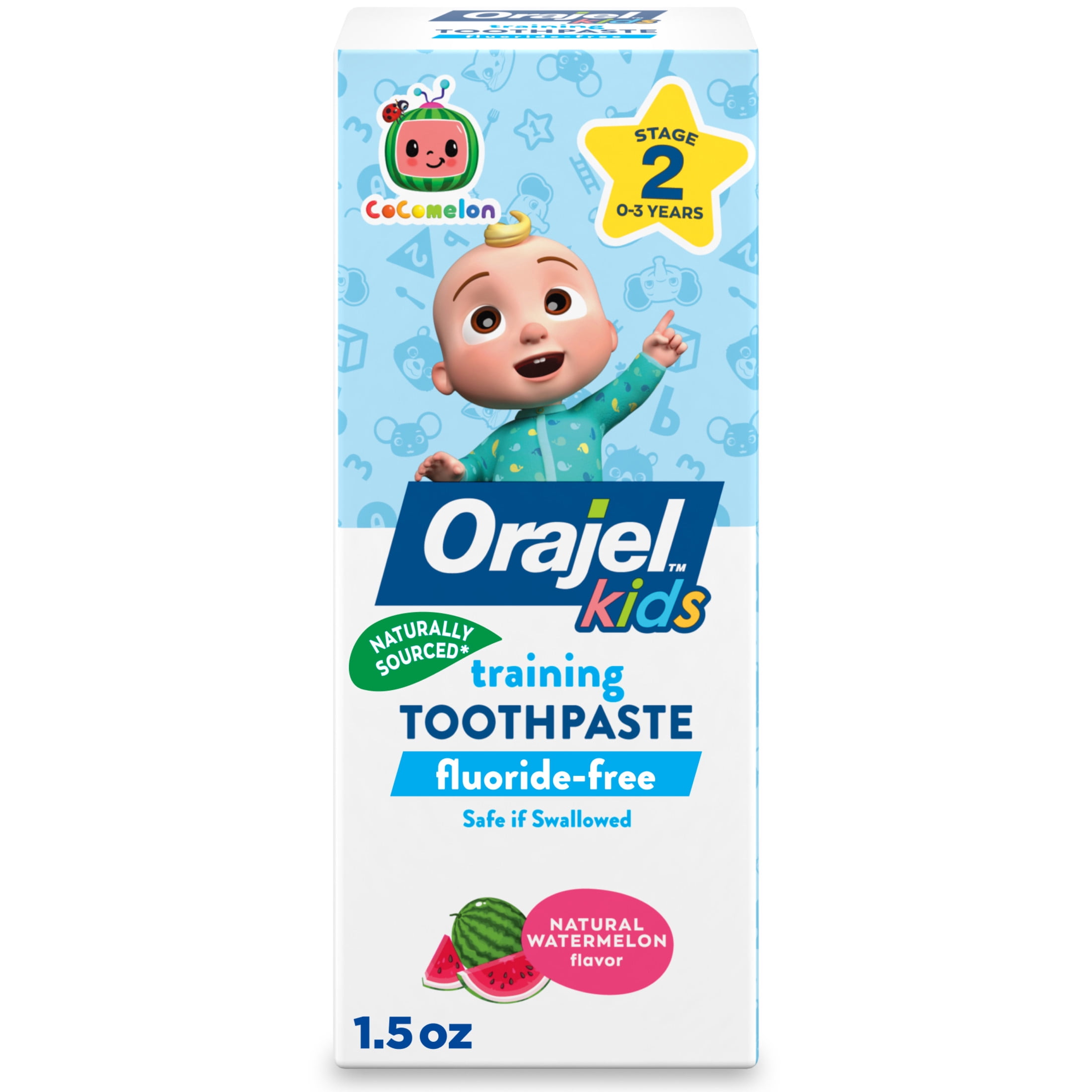 (2 pack) Orajel Kids CoComelon Training Toothpaste Fluoride-Free, Natural Watermelon Flavor, 1.5 oz