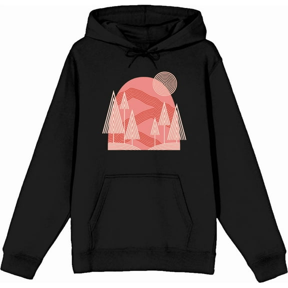 Adventure Society Mountain & Pine Trees Black Adult Long Sleeve Hoodie-Small