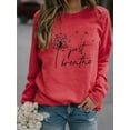 thumbnail image 2 of tklpehg Fall Sweatshirts for Women Floral Letter Print Long Sleeve Blouse Round Neck Loose Graphic Tee Womens Tops Sweatshirts Fall Clothes Comfy Pink S, 2 of 7