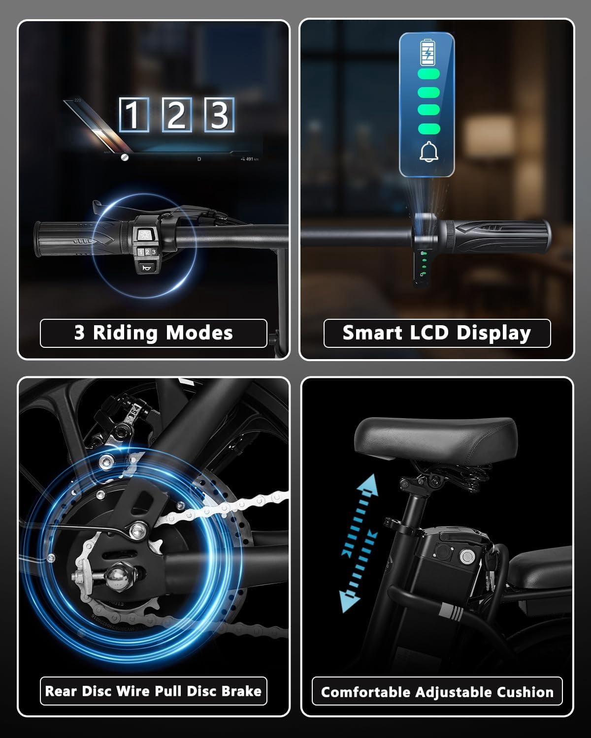 14" Folding Electric Bike, Ebike, Electric Bike 500W 48V 10Ah Built-in Battery 20MPH, 30+Miles,Multi-Shock Absorption, 3 Riding Modes, Commuting  UL 2849