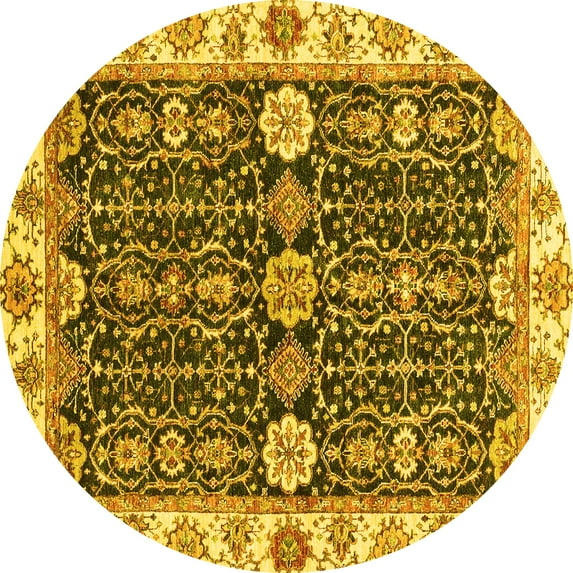 Ahgly Company Indoor Round Oriental Yellow Traditional Area Rugs, 3' Round