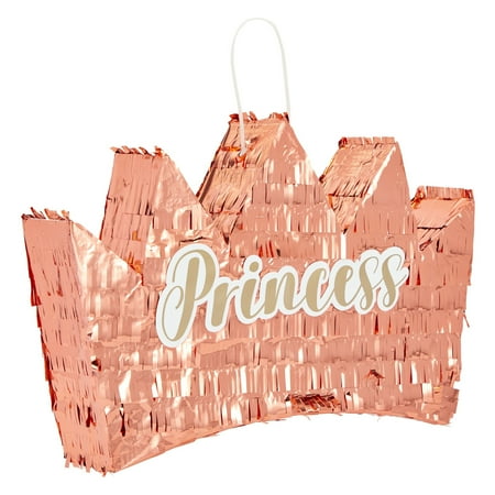 BLUE PANDA Princess Crown Pinata - Birthday Activity & Princess Theme Pinata - Shiny Metallic Rose Gold Design & Rose Gold Crown - Easy-Fill Opening & Party Decoration - Small - 14.8 x 3 x 10.3 in
