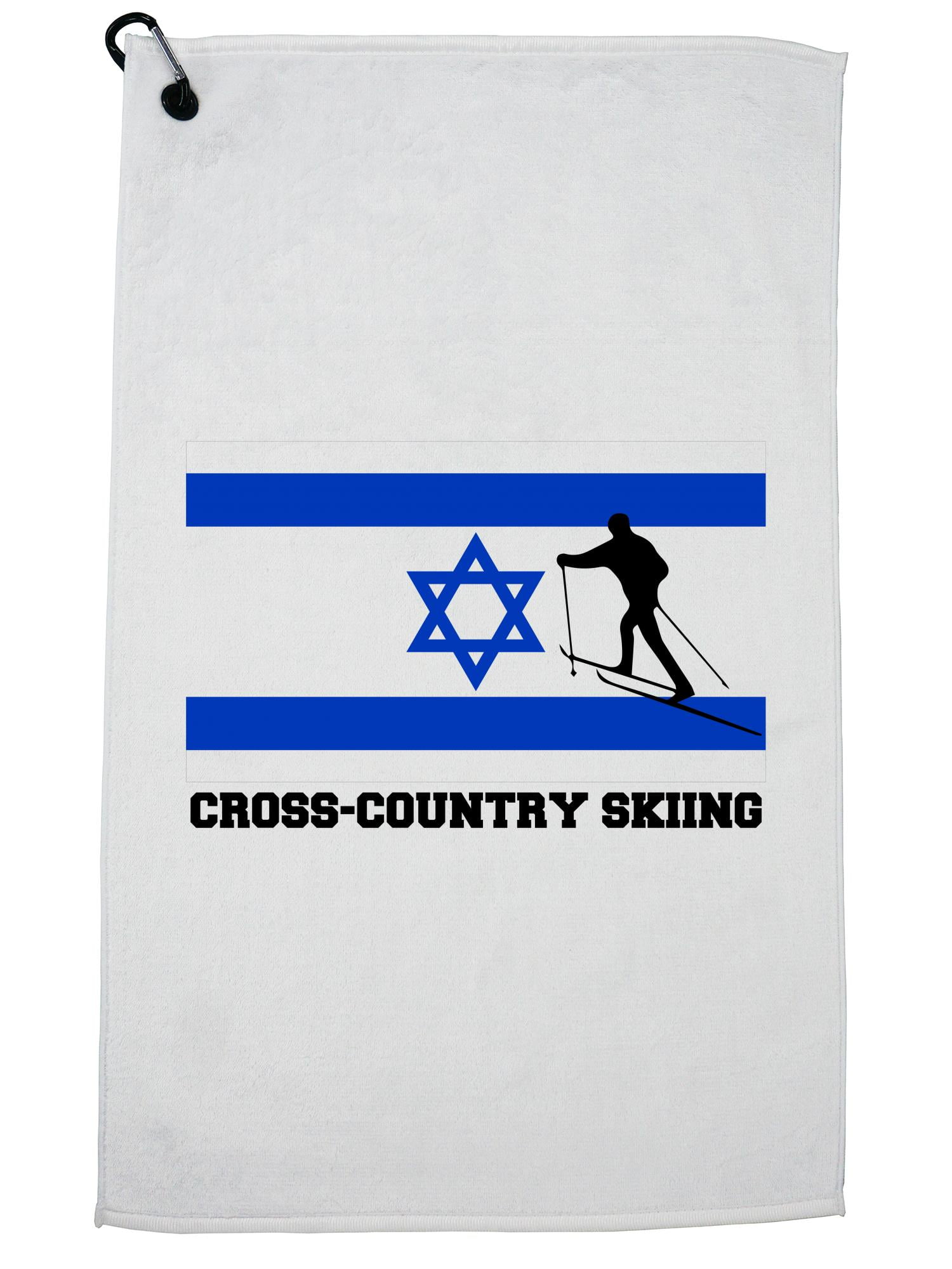 Israel Olympic Cross-Country Skiing Flag Silhouette Golf Towel with Carabiner Clip by Hollywood Thread