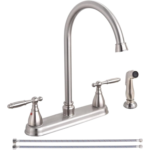 Kitchen Faucet with Side Sprayer, 2 Handle Faucet for Kitchen Sinks 3 Hole or 4 Hole, High Arc Kitchen Faucet with Water Supply Line,