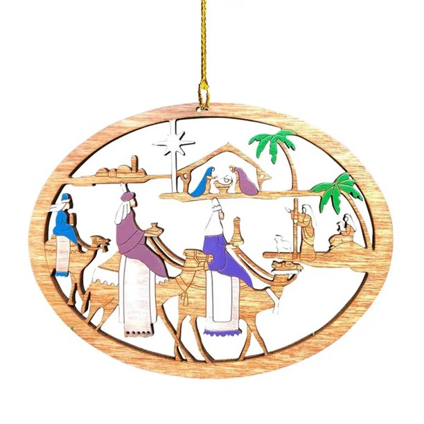 Colgante de escena de Natividad, decoración hueca de madera, adorno encantador y delgado para árbol de Navidad, decoraciones para el hogar, envío directo