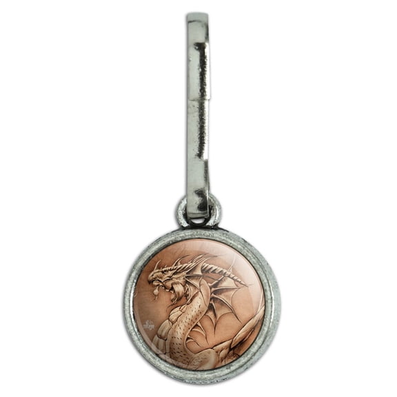 Dragon Parchment Fantasy Antiqued Charm Clothes Purse Suitcase Backpack Zipper Pull Aid