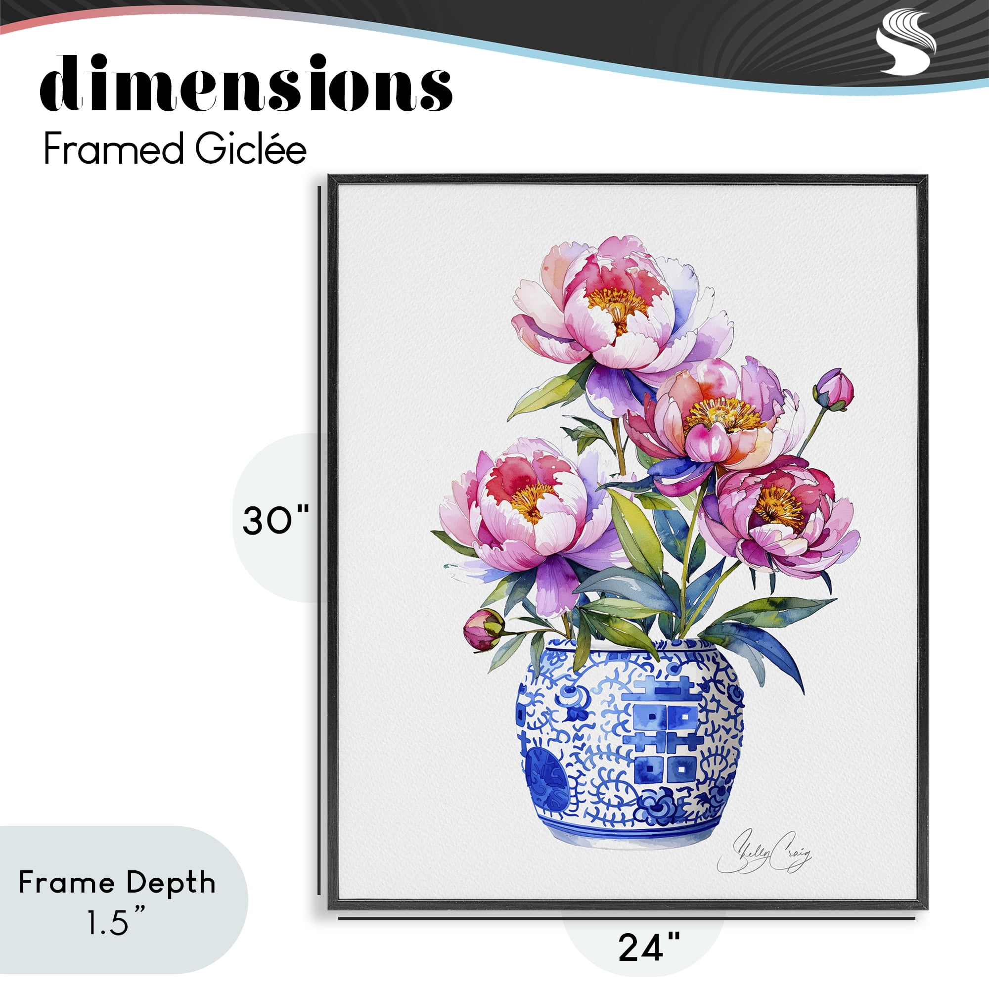 Stupell Industries Blue Dynasty Blooms Black Framed Giclee Art, design by Shelly Craig