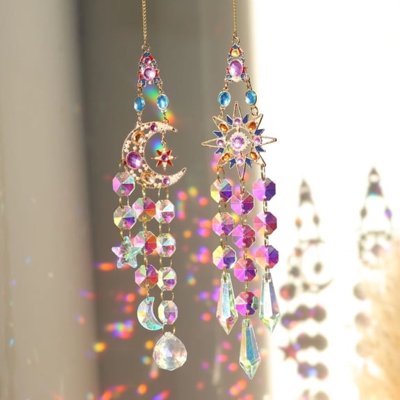 Dreamcatcher Crystal Suncatcher Rainbow Wind Chime Hanging Window Decor Iridescent Prism Ornament 2PC