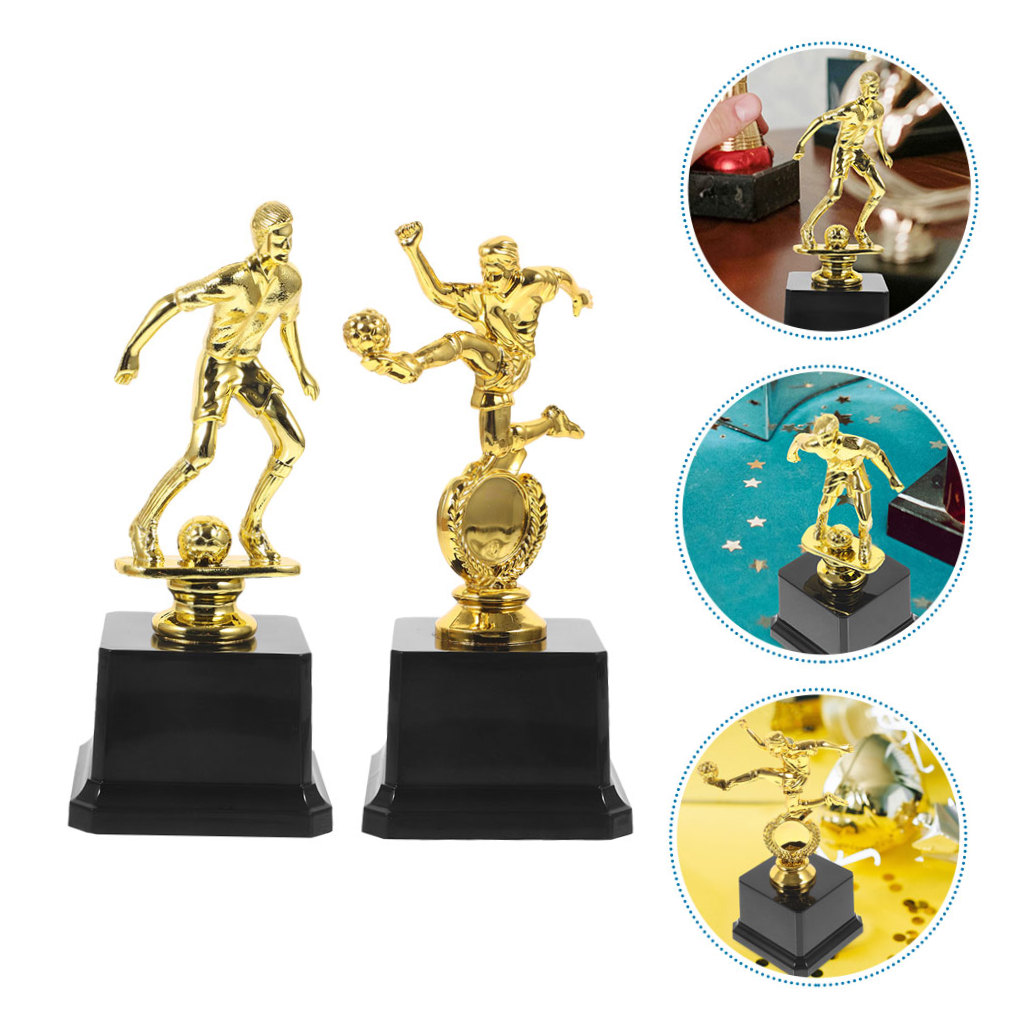 TABLZONE Set of 2 Golden Soccer Trophies Plastic Awards for School Sports Competitions and Soccer Events
